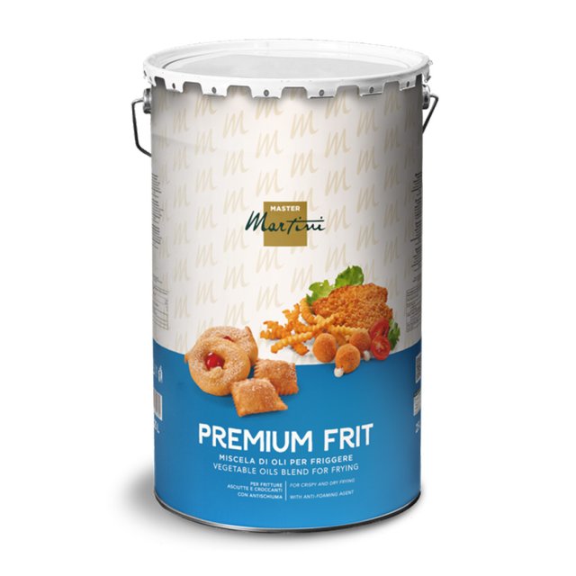 Металеве відро Master Martini Premium Frit, суміш рослинних олій для смаження, із зображеннями смажених страв.