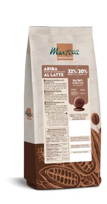Пакет, що стоїть, з дисками молочного шоколаду Martini Ariba, 32% какао, з візерунком коричневих какао-бобів