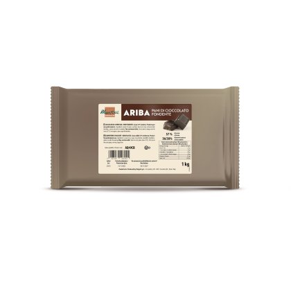 Коричнева упаковка 1кг Ariba Pani di Cioccolato Fondente, какао 57%, жир 36/38%.