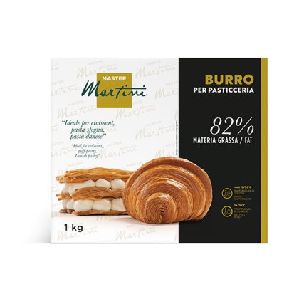 Кондитерське масло Master Martini 1кг, 82% жиру, з круасаном та шаруватим тістом з кремом.