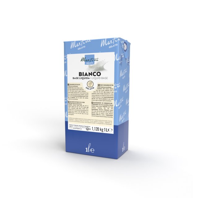 Синьо-біла упаковка 1 л рідкої основи Martini Gelato Bianco для професійного морозива.