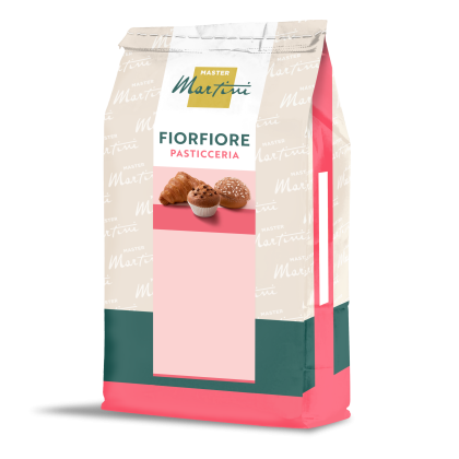 Пакет борошняної суміші Master Martini Fiorfiore Pasticceria у кремовій, рожевій та бірюзовій упаковці з зображеннями...