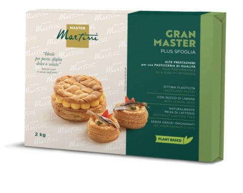 Коробка Master Martini Gran Master Plus Sfoglia 2кг листкового тіста з фото еклера та солоного тарту.
