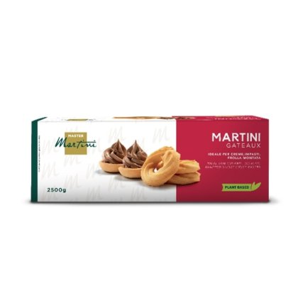 Коробка Master Martini Gateaux, 2500г, рослинне пісочне тісто з шоколадними тартами та кільцями тіста.